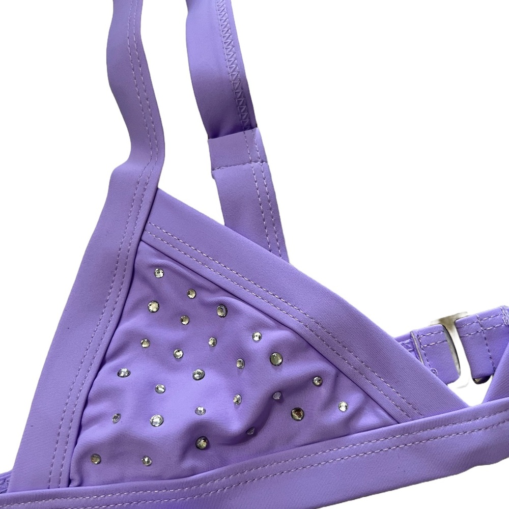 Lavender Rhinestone Triangle High Cut Cheeky Bikini Set - Picture 7 of 11